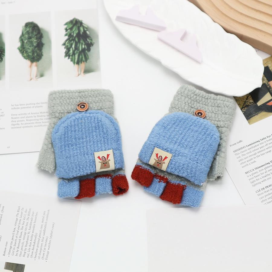 Children's Cute Cartoon Flip-Gloves: Cold-Proof, Half-Finger Winter Writing Warmth for Boys and Girls