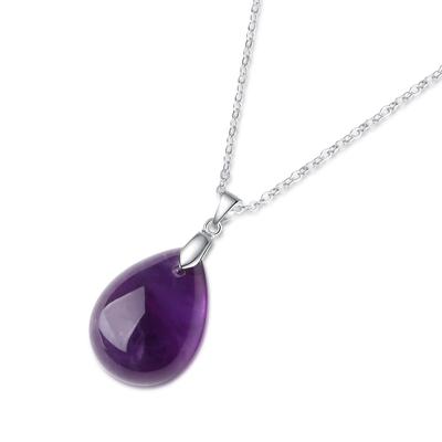 Amethyst Teardrop Silver 925 Power Stone Necklace for Women