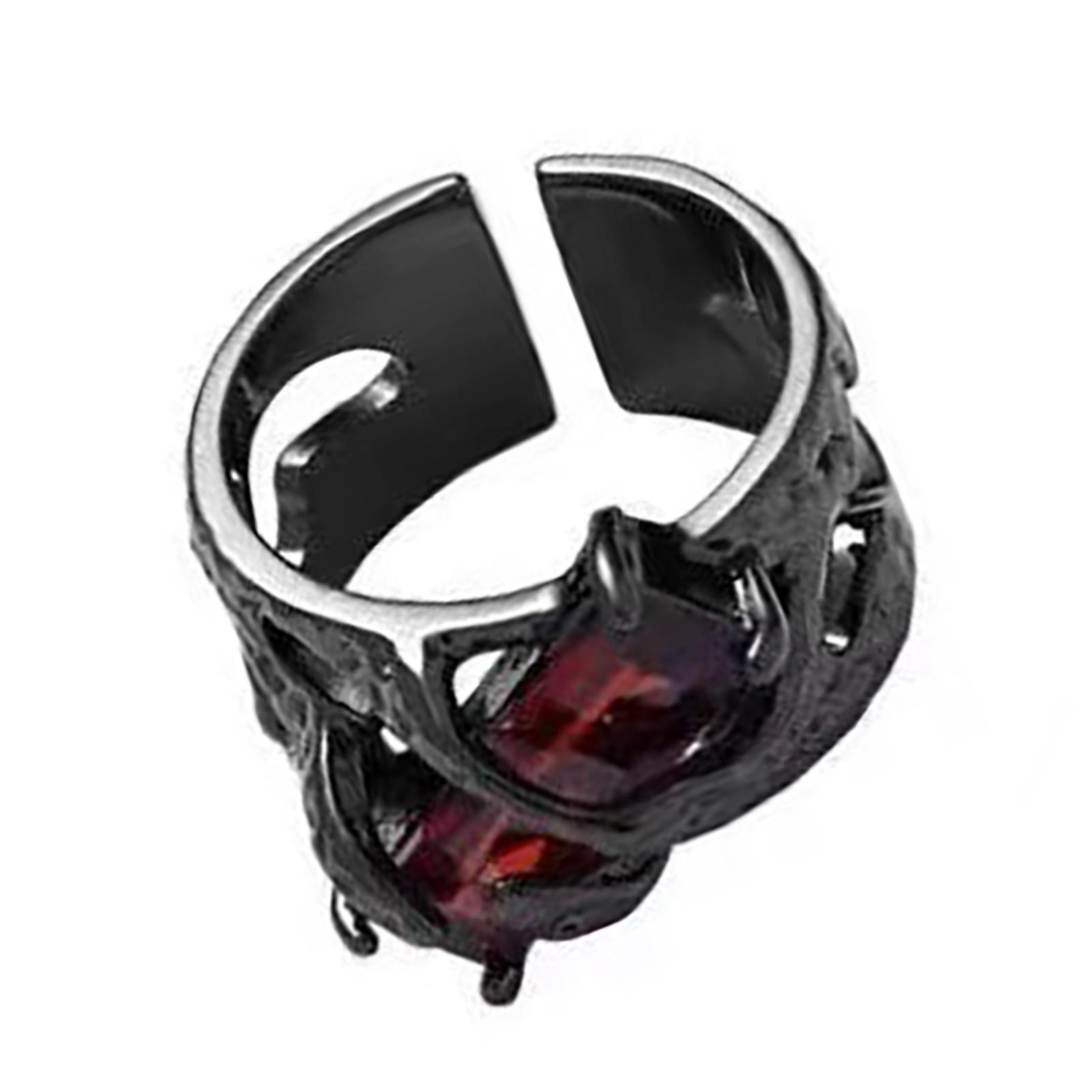 

Кольцо из лавы с черным шипом и кристаллом, уникальное, в готическом стиле, регулируемое, цирконовое, разомкнутое кольцо, ювелирное изделие, подарок для женщин и мужчин A