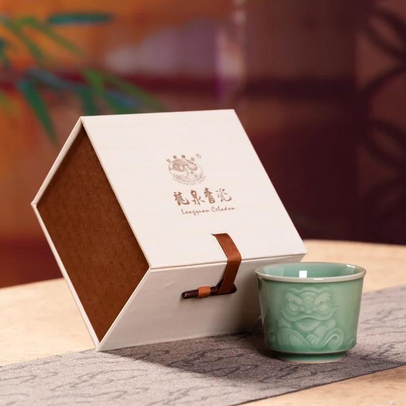 150ML Handmade Longquan Celadon Teacup Traditional Lion Awakening Master Cup Beautiful Smelling Cup Jianzhan Tea Set Collection
