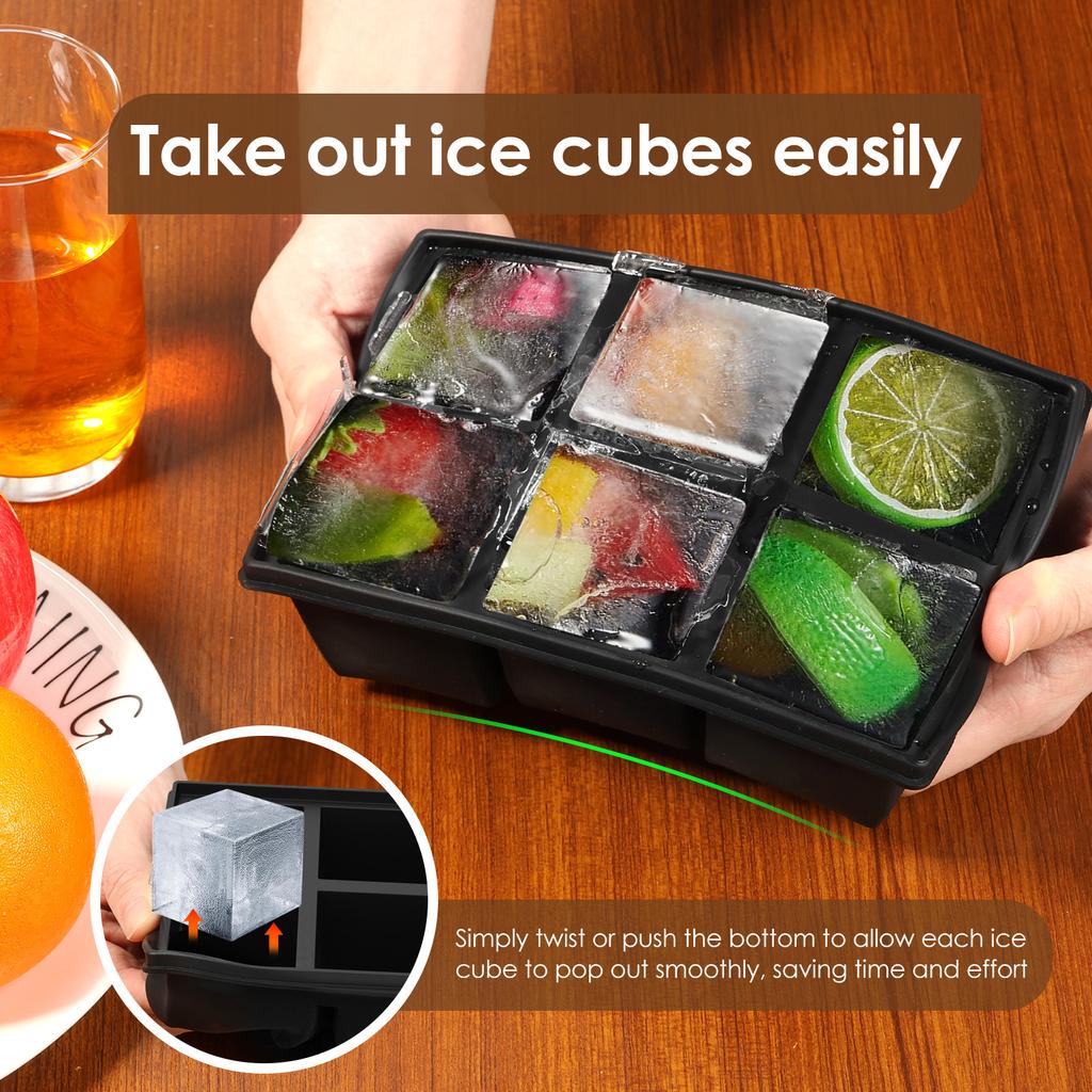 6 Pcs Silicone Ice Cube Tray 4/6 Grid Ice Cube Trays with Removable Lids Stackable Ice Cube Making Mold for Kitchen Accessories