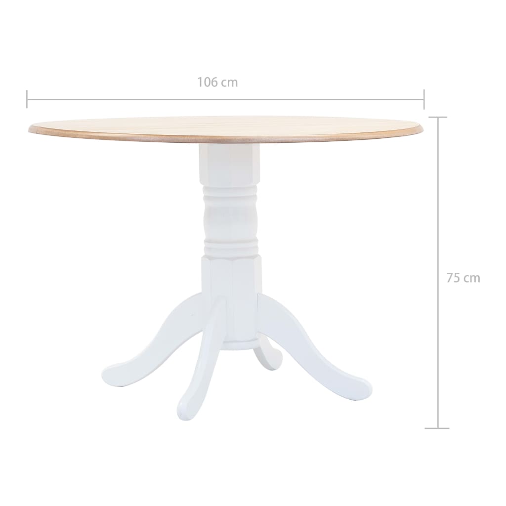 Vidaxl Stół Biało-Brązowy, 106 Cm, Lite Drewno Kauczukowca