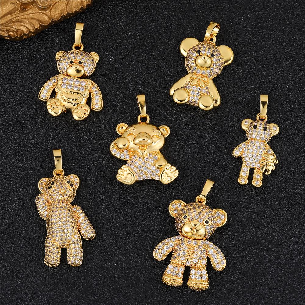 Women's Gold-Plated Bear Necklace with Zircon and Titanium Steel Clavicle Chain