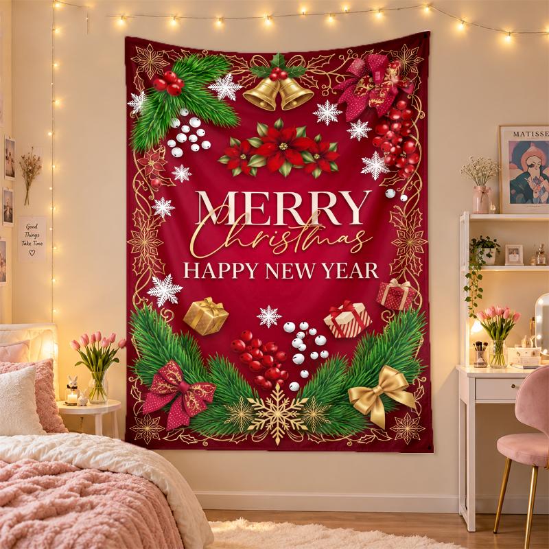 Weihnachtlich bedruckter Wandteppich für Schlafzimmer Wohnzimmer Wanddekoration Feiertagsgeschenk
