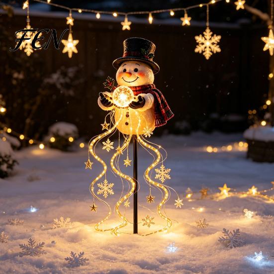 Thoughtful Birthday Gifts for Gardeners Solar Snowman Water Fountain Garden Light, Glowing Yard Lamp with Magic Powered Path Lighting Effect,
