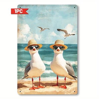 Vintage Seagull Couple Metal Sign Funny Beach Wall Decor D Printed Iron Plaque Xcm