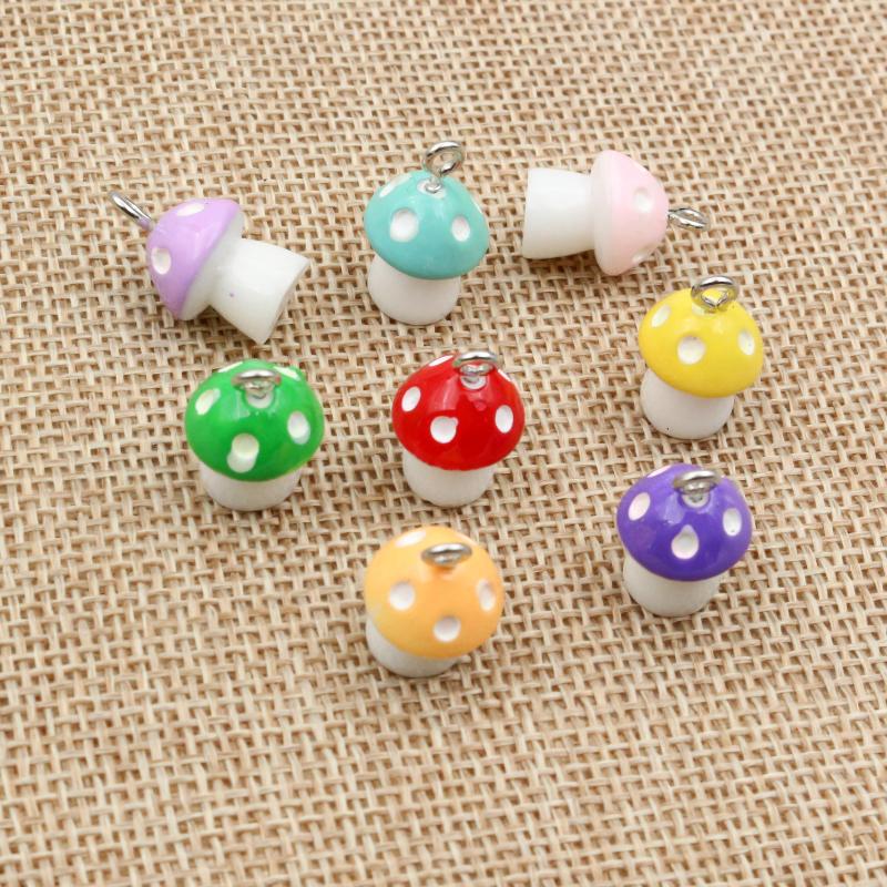 10Pcs Colorful Mixed Mushroom Plant Vegetable Resin Earring Charms Diy Findings 3D Keychain Bracelets Pendant For Jewelry Making