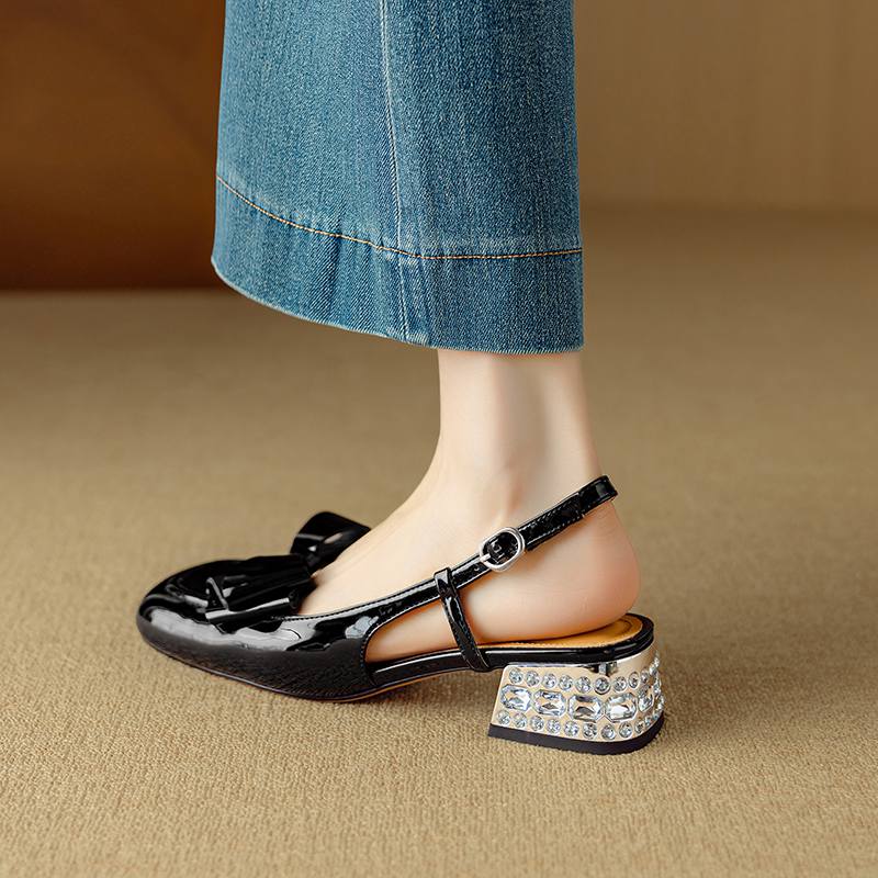 Krazing Pot Sheepskin Cow Skin Summer Size 40 Med Heels Butterfly-knot Decoration Square Toe Slingback Wedding Pumps