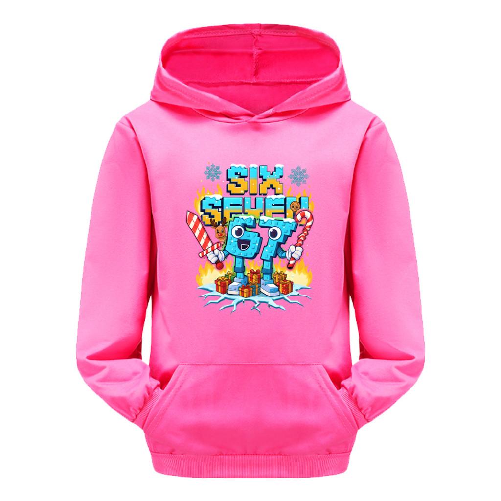 5193 Kinder Jungen Mädchen Steal a Brainrot 67 Six Seven Bedruckter Freizeit-Langarm-Hoodie Top