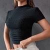 IHUASU Women's Slim T-shirt Solid Colour Spice Girls Hollow Out Navel Short Small Shirt