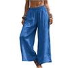 Women Elastic High Waist Pant Casual Fit Wide Leg Long Pants Trousers With Pockets