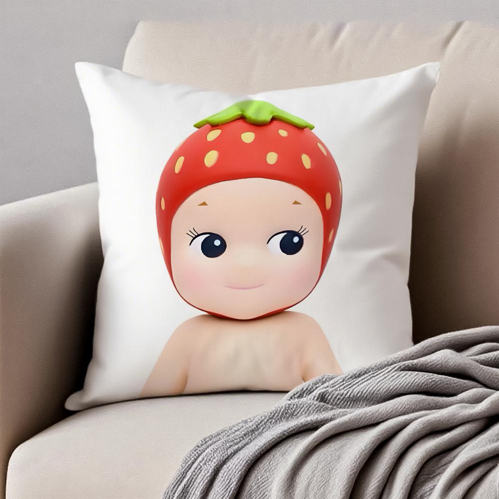 sSonny Angel Pillow Cute Figure Cushion Cover Pillowcase Antidustmite Invisible Zipper Short Plush Sofa Cushion