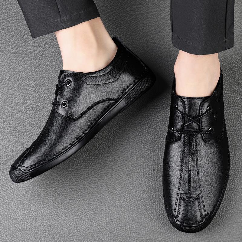 Men's Spring Low-Top Casual Formal Black Leather Shoes - Large & Small Sizes
