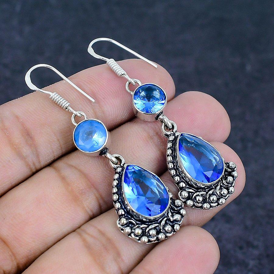 London Blue Topaz Gemstone 925 Sterling Silver Earring 2.09"