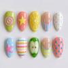 24PCS Almond False Nails Cute Cartoon Apple Lemon Star Colorful Sweet Polka Dots French Press On Nails Full Cover Ins Nail Tips
