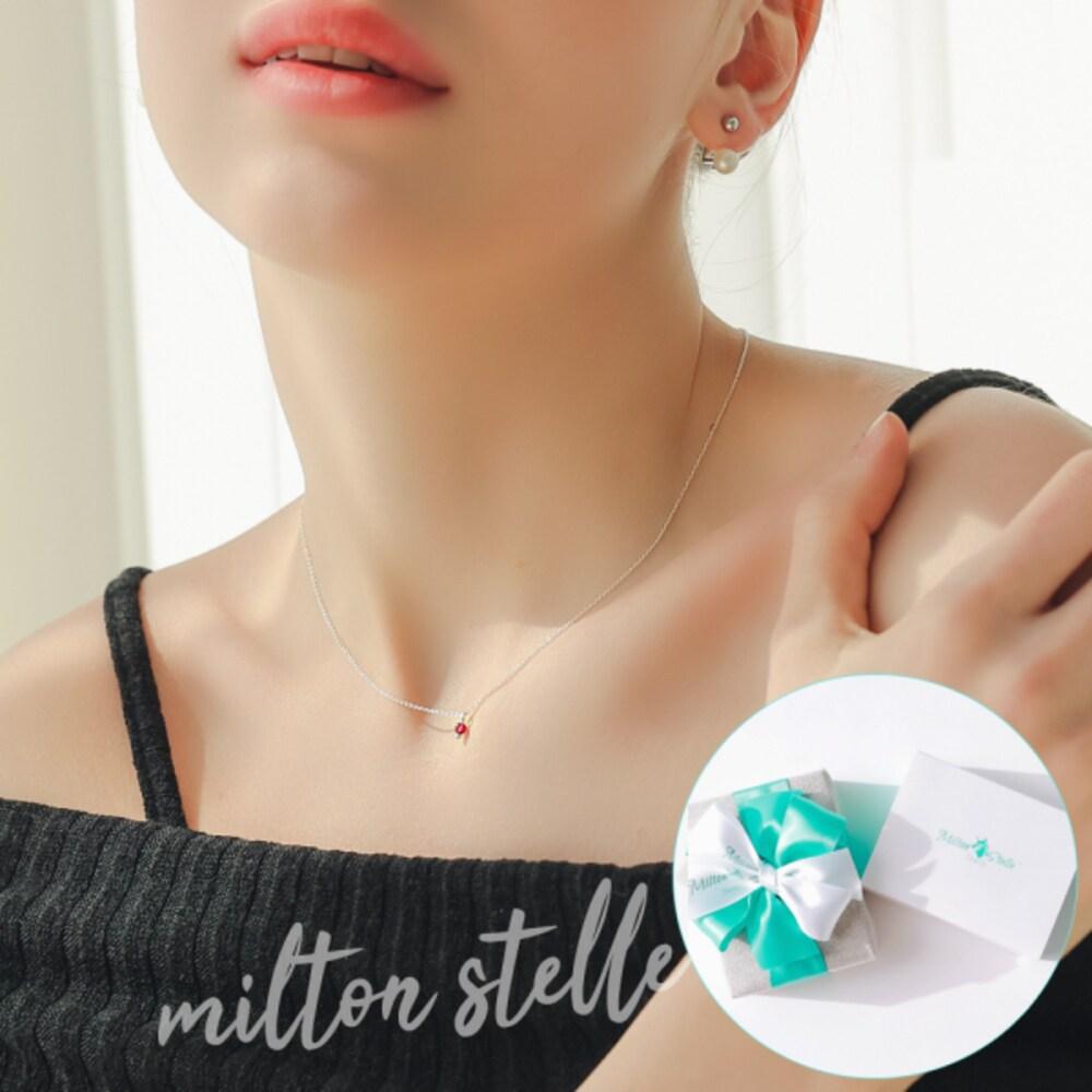 

[All 925/La Dolce Vita] Natural Stone Garnet 925 Silver Necklace + Handmade +