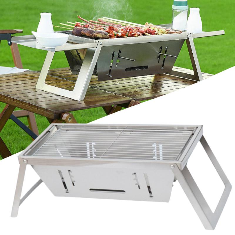 Stainless Steel Barbecue Grill With Thickened Carbon Frame For Outdoor Camping And Family Cooking