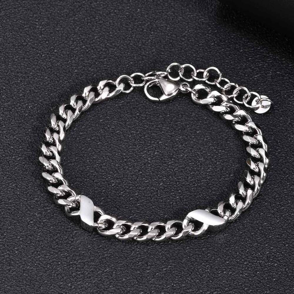 New Men's Chain Bracelets,Silver Color Stainless Steel Cuban Link Wristband,Hip Hop Punk Jewelry Gift