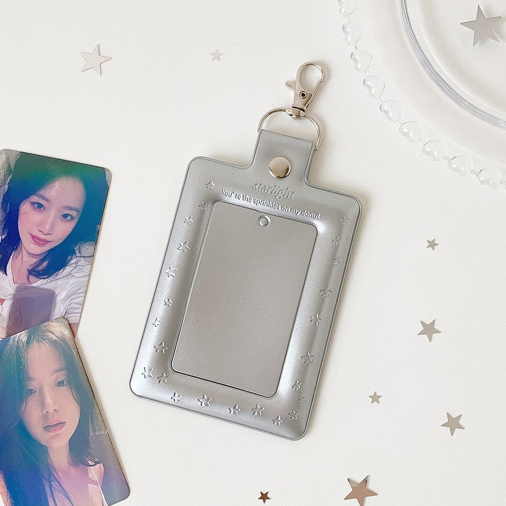 

Multifunctional PVC Photo Card Case Silver With Keychain Idol Card Display Holder 3 Inch Card Protective Cover