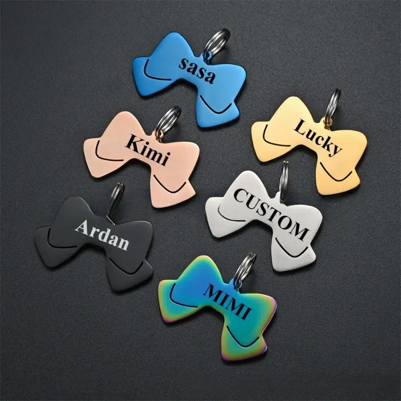 Double Side Personalized Name Bow Dog Pendant Bow Tie Pet Collar Accessories Cat Dog Tag Puppy ID Customized Anti-lost Name Tag 7