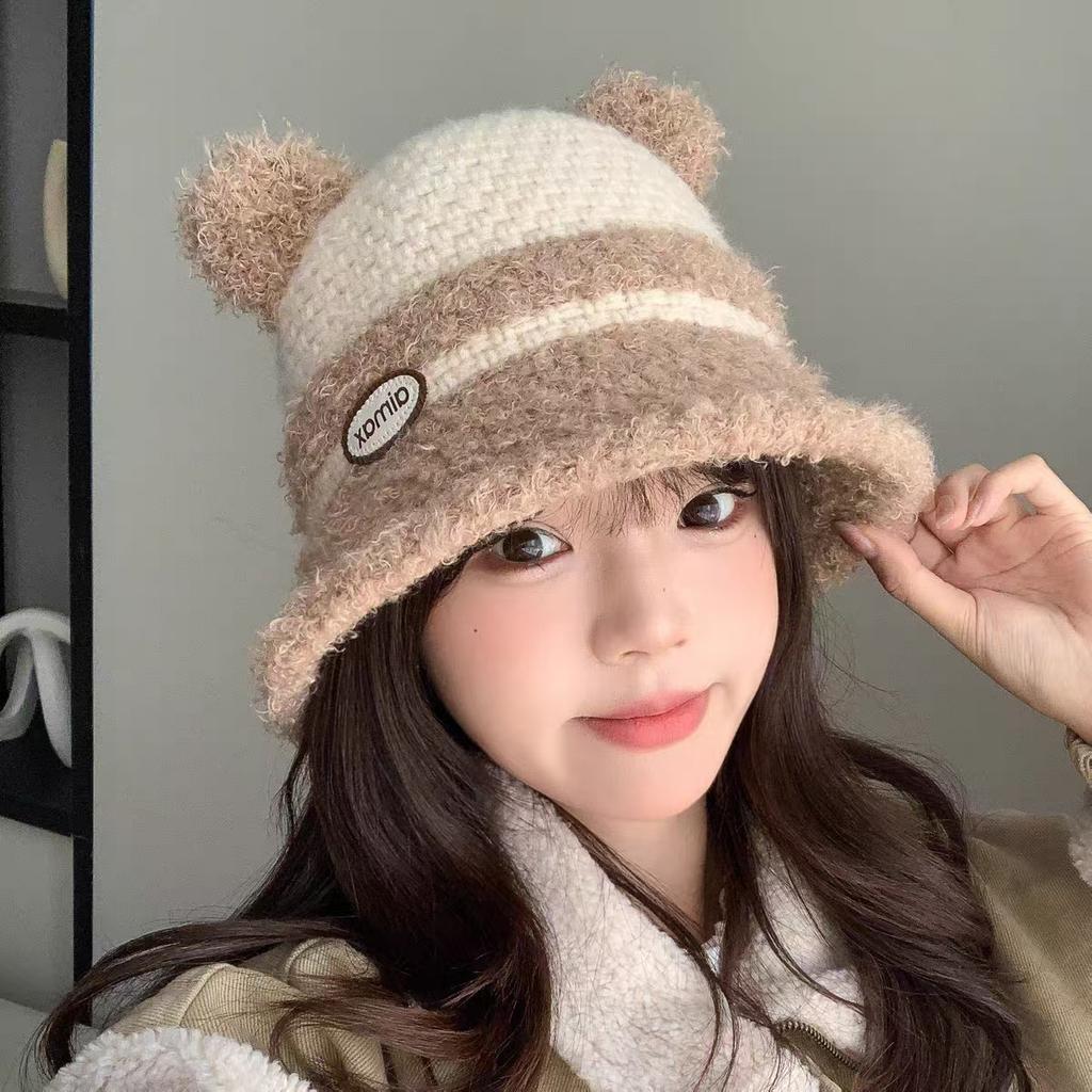 Autumn and Winter Lamb Velvet Warm Fisherman's Hat for Women's Travel Foldable Basin Hat Korean Style Trendy Versatile Small Bucket Hat with Face