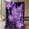 Purple Butterfly and Rose Decor Theme Blanket Lightweight Warm Flannel Blanket Decorative Throw Blanket for Home Decoration