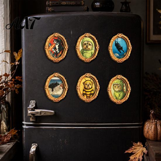 Metal Surface Decorations 1/6Pcs Halloween Retro Frame Refrigerator Magnet, Wood Carved Fridge Magnetic Decor Cabinet Whiteboard Magnet for