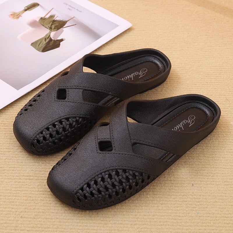 Baotou half slippers women's summer outer wear 2025 new flat-bottomed one-pedal half-support single shoes soft-soled French cool slippers