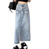Gonna di Jeans A-line Taglie Forti Petite Vita Alta con Frange - Autunno 2025 Lunghezza Media