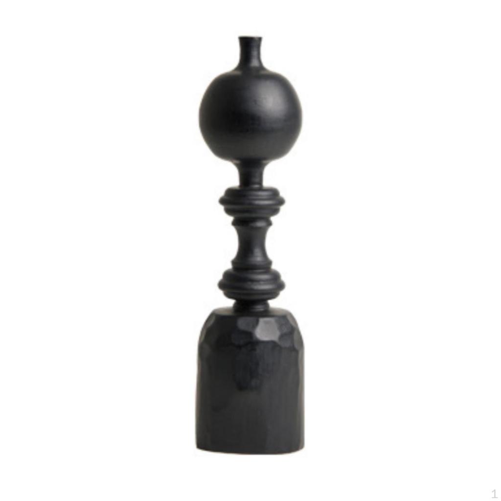 Holzskulptur Mattschwarz Abstrakt Minimalistisch Statue mit Sockel für Innenarchitekten,