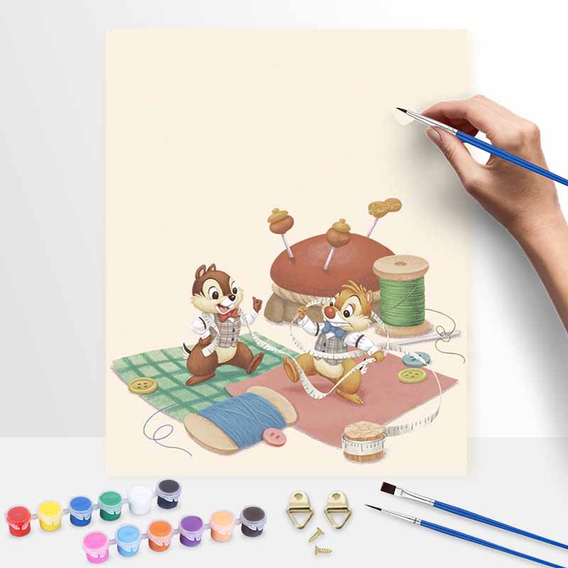 Disney oil painting Chip n Dale sewing handmade diy art painting home decoration 30x40cm