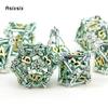 7 Pcs Silver Green Leaf Flower Metal Dice Hollow Metal Polyhedral Dice Set Suitable For Role-Playing Dice PropBoard Game Gift