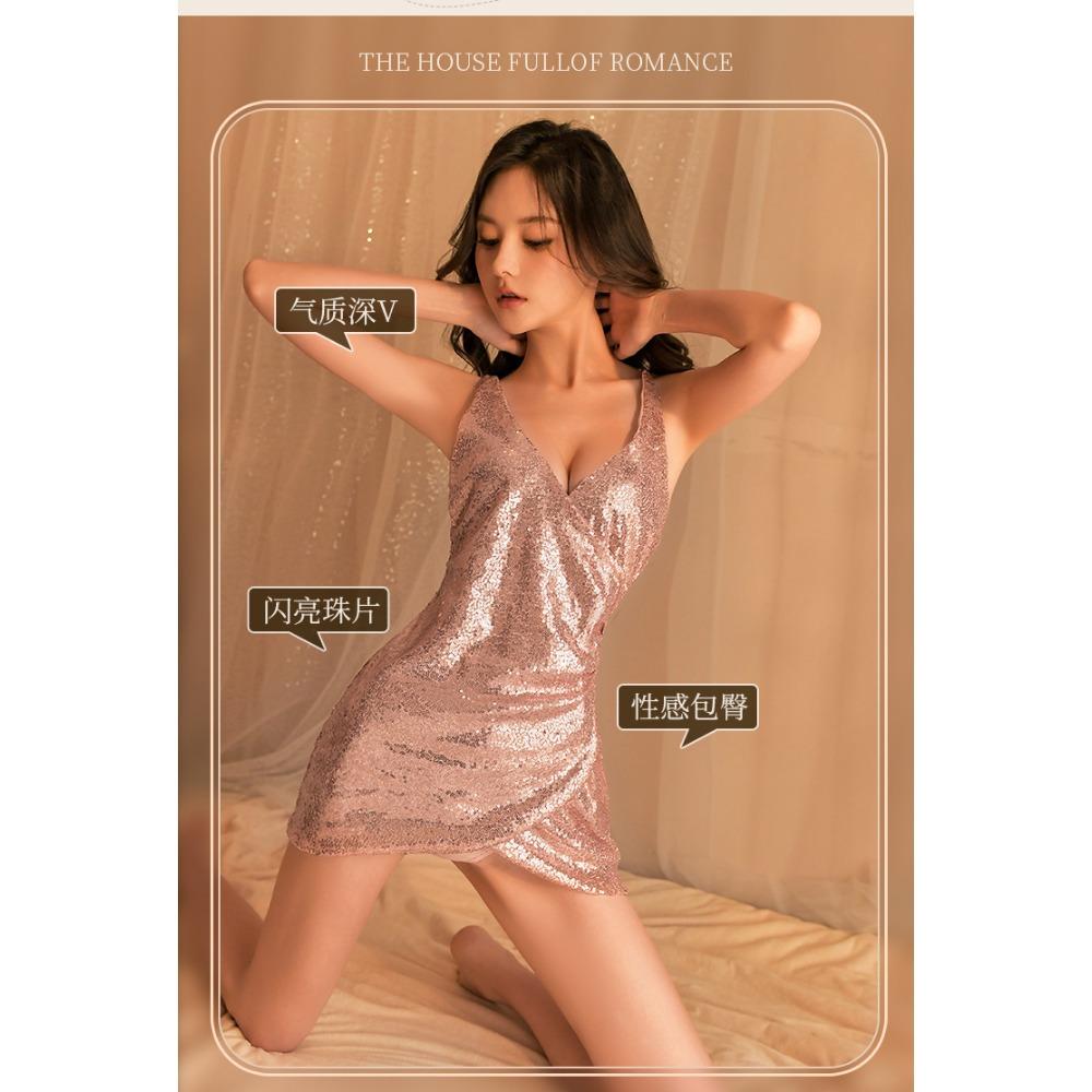 Night Cake, New Sexy Underwear, Uniform Pajamas, Nightgowns, Women's Nightclub Glitter Skirt, Suspender Hip Skirt, Deep V Temptation