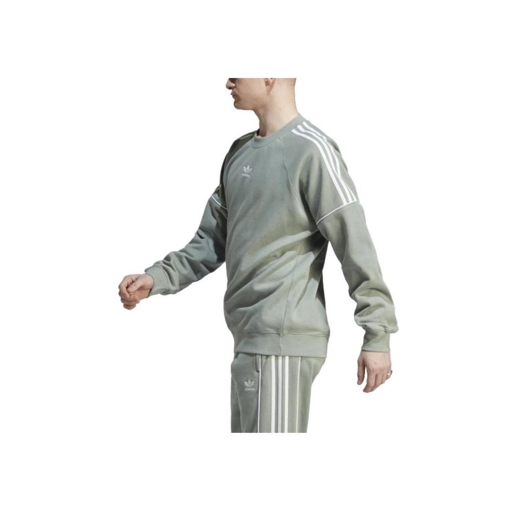 Adidas Originals Trefoil Striped Logo Embroidered Crewneck Sweatshirt Men Tops Silver-Green IB8696