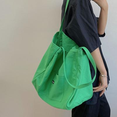 Canvas Bag High Quality Reusable Shopping Shoulder Bag Women Simple Casual Daily Use Handbag Totes Female Portable Folding Purse