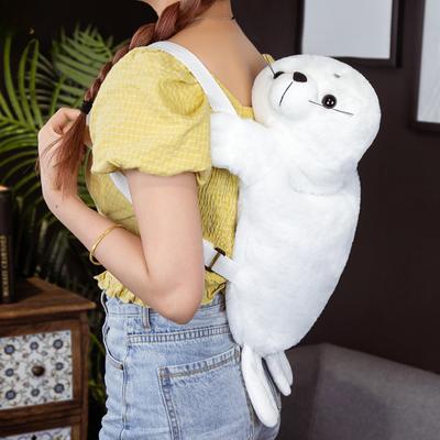Lying Seal White Backpack Cute Preschool Bag Backpack Claw Machine Plush Toy
