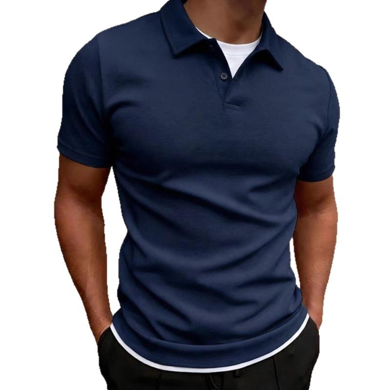 Mens Casual Solid Color Short Sleeve Polo Shirt