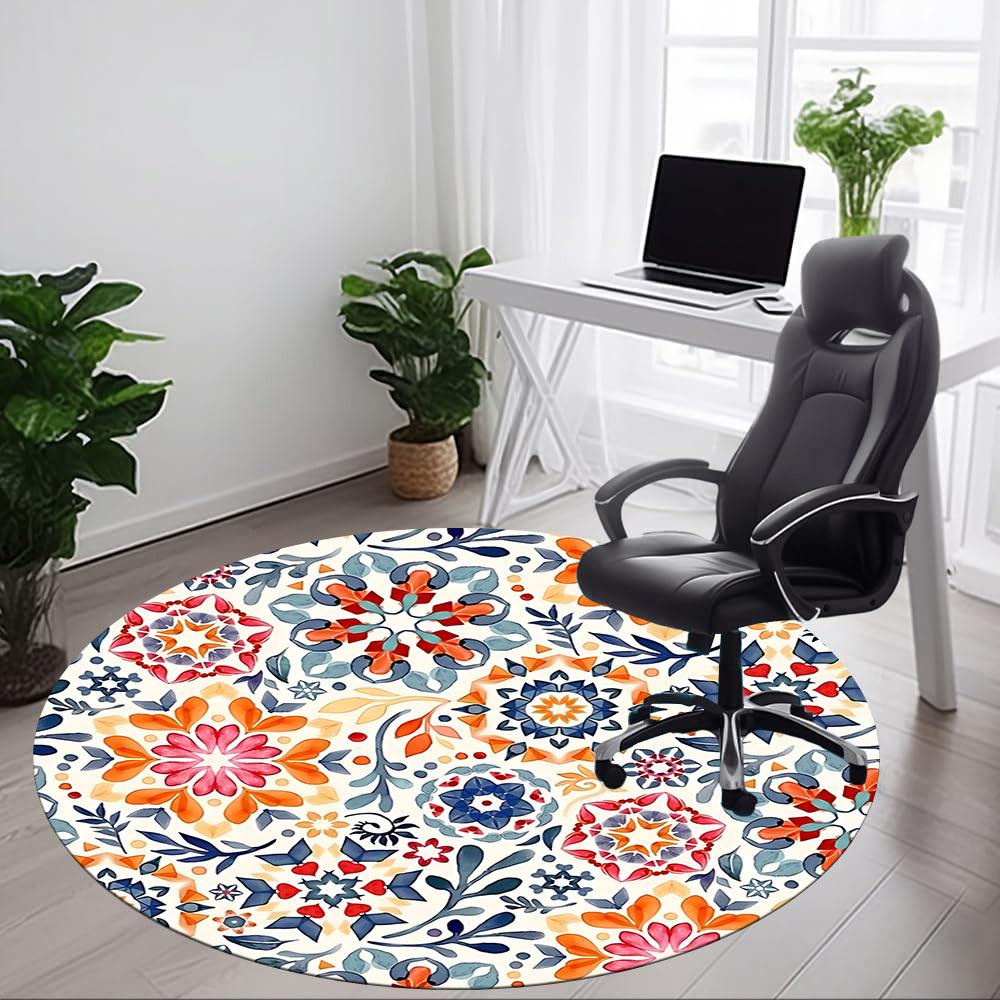 1pc Floral Mandala Pattern Office Round Rug, Non-slip, Soft and Durable Office Rug for Interior Decoration, Perfect for Office, Beautiful Decoration y