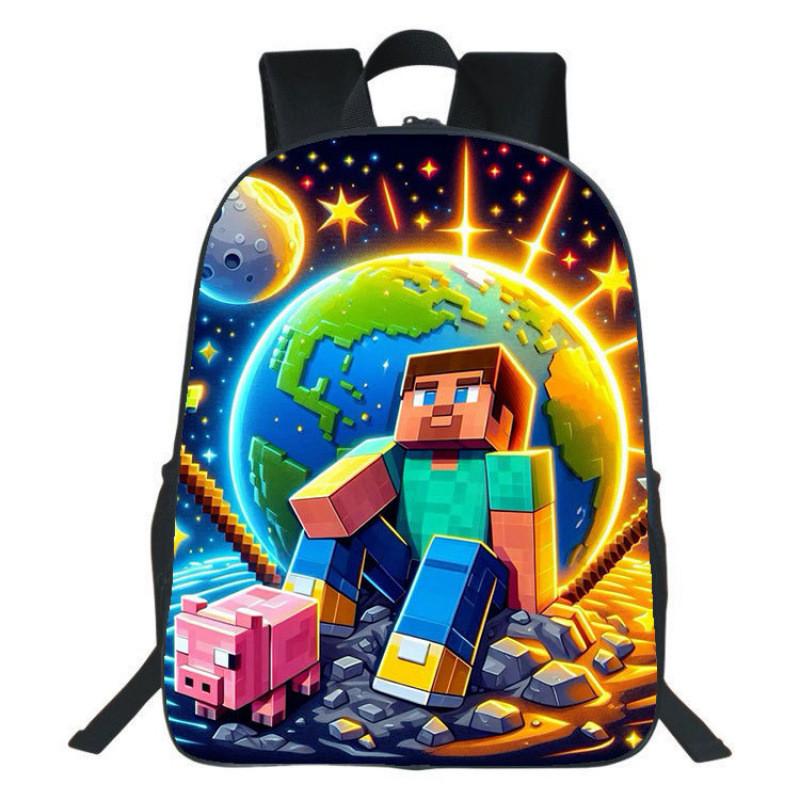 Minecraft Backpack For Kids With Printed Design Nylon School Bag With Padded Straps For Elementary Students