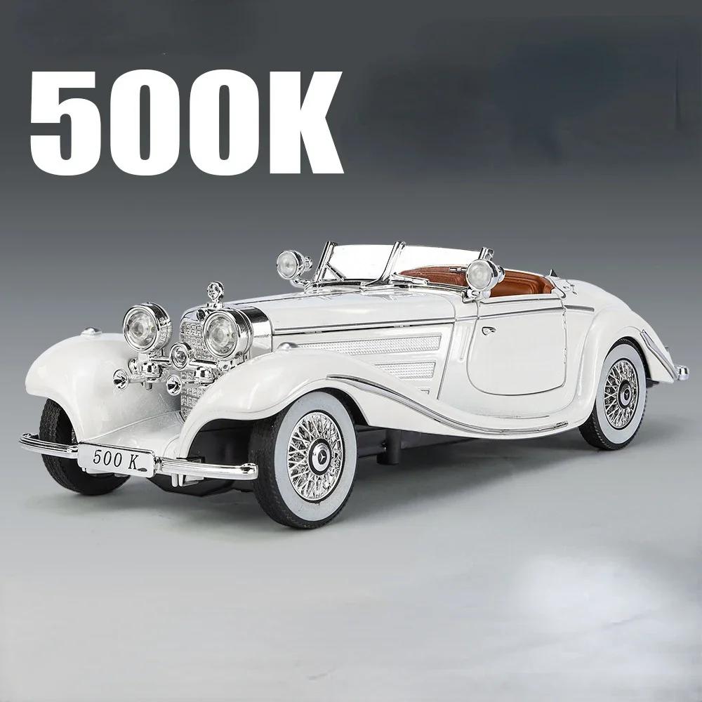 1:24 Scale 300SL 500K Vintage Car Toy Model Alloy Body Doors Opened Music Light Pull Back Vehicles Models Kids Hobby Gifts
