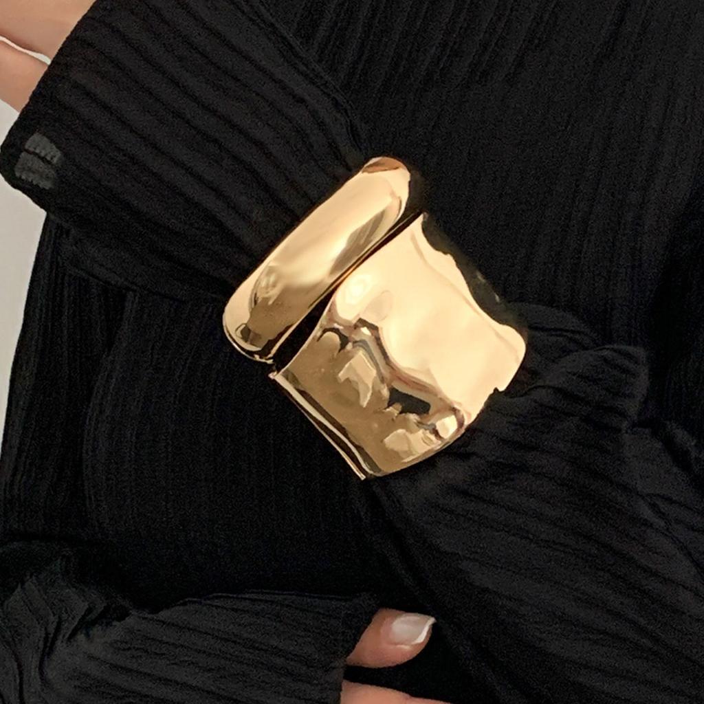 Punk Gold Color Smooth Metal Cuff Bracelets & Bangles For Women Statement Irregular Folded Men Bangle Fashion Jewelry