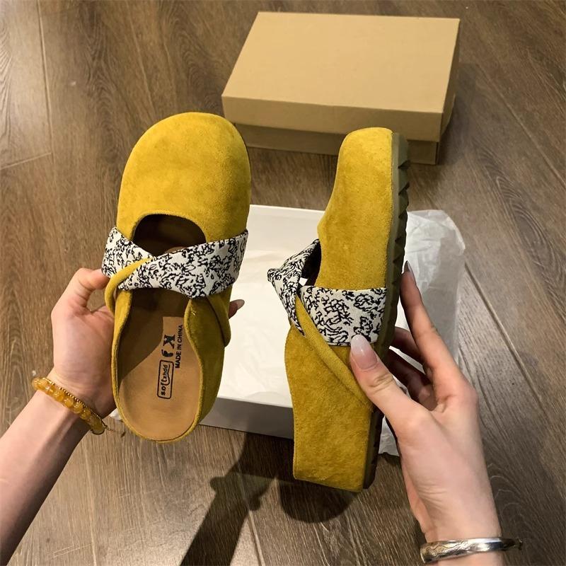 White Deer Spring and Summer New Fashion Versatile Small Height Increase Soft Bottom Baotou Slippers