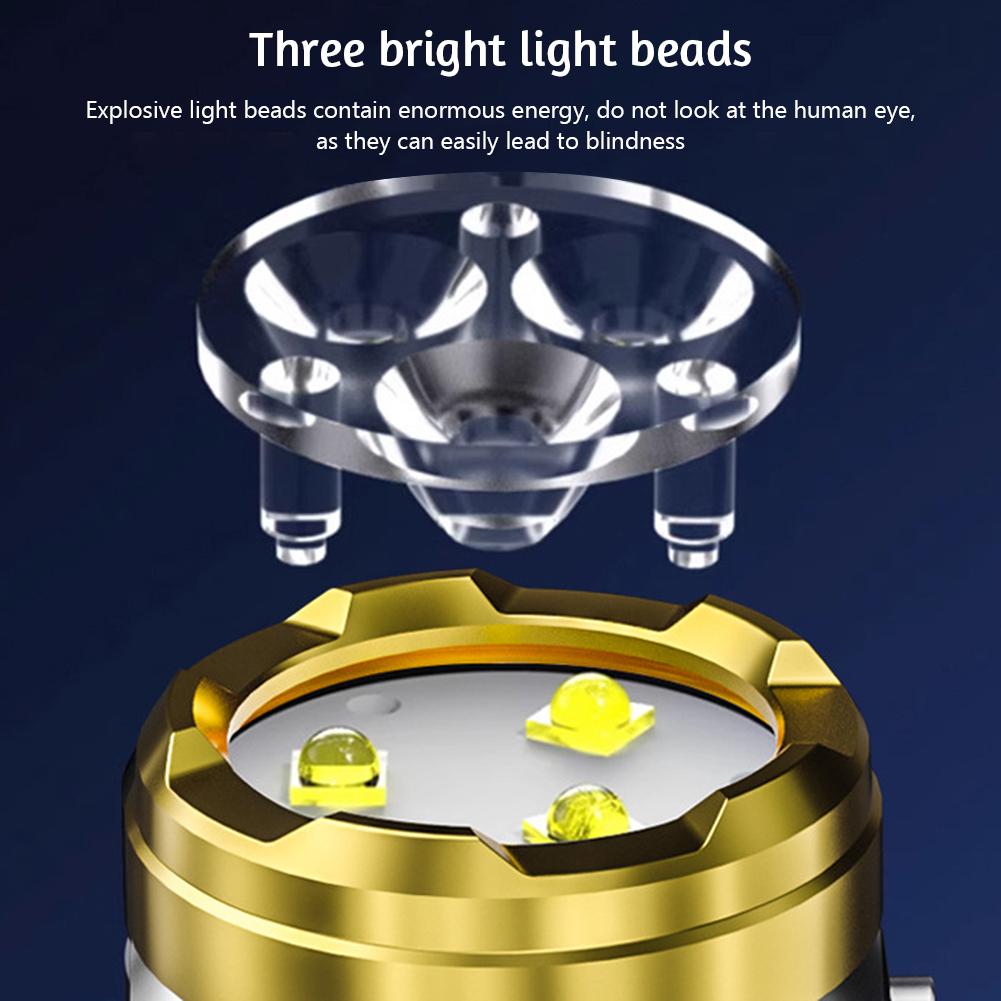 Three-eyed Lampbead Mini Flashlight Rechargeable Emergency Light For Camping Travel