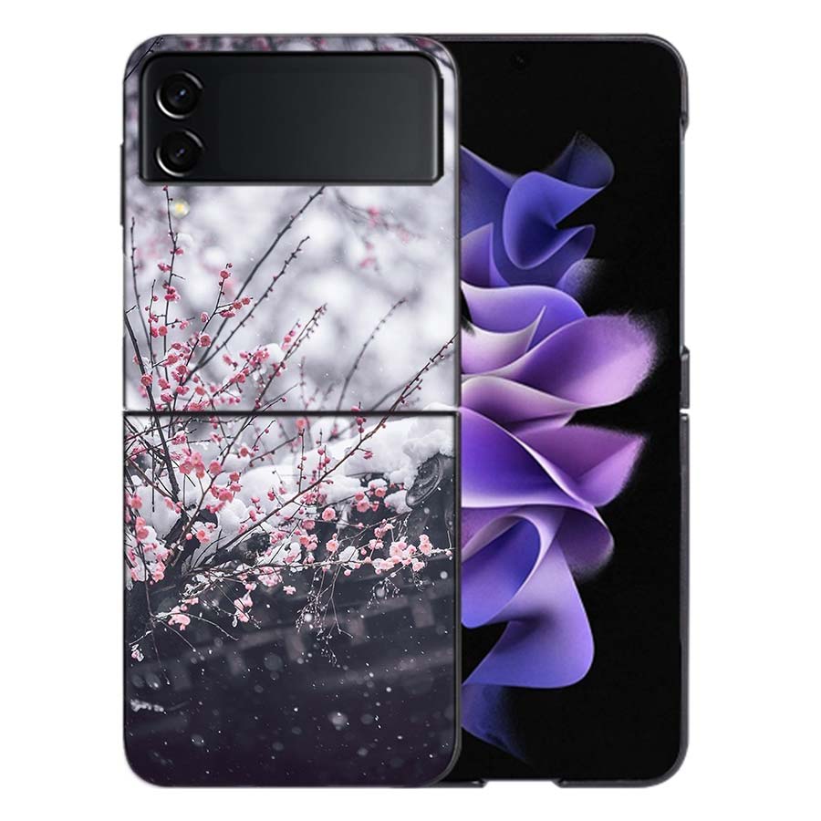 Snowy Peach Blossom Tree in Front of the House Phone Case For Samsung Z Flip 6 7 5G Galaxy Z Flip 5 4 3 5G Cases Shockproof Hard