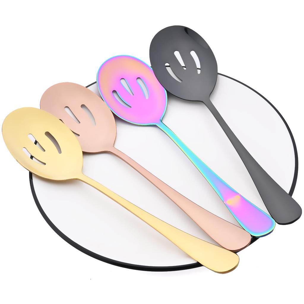 1 Pc Black Stainless Steel Soup Spoon Serving Spoon Colander for Dinner Household Public Dinnerware Salad Kitchen Tableware