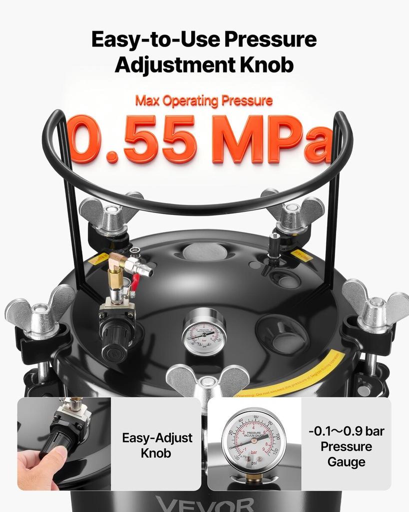 Pressure Pot Paint Tank, 40 L Heavy Duty Steel Pressure Pot Tank, Spray Paint Pressures Pots with Three Quick-Connect Couplers for Home Use, DIY, Art