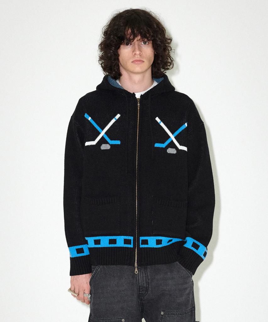 MAHAGRID Hockey Knit Zip-Up Hoodie Black(Mg2Efmk693A)