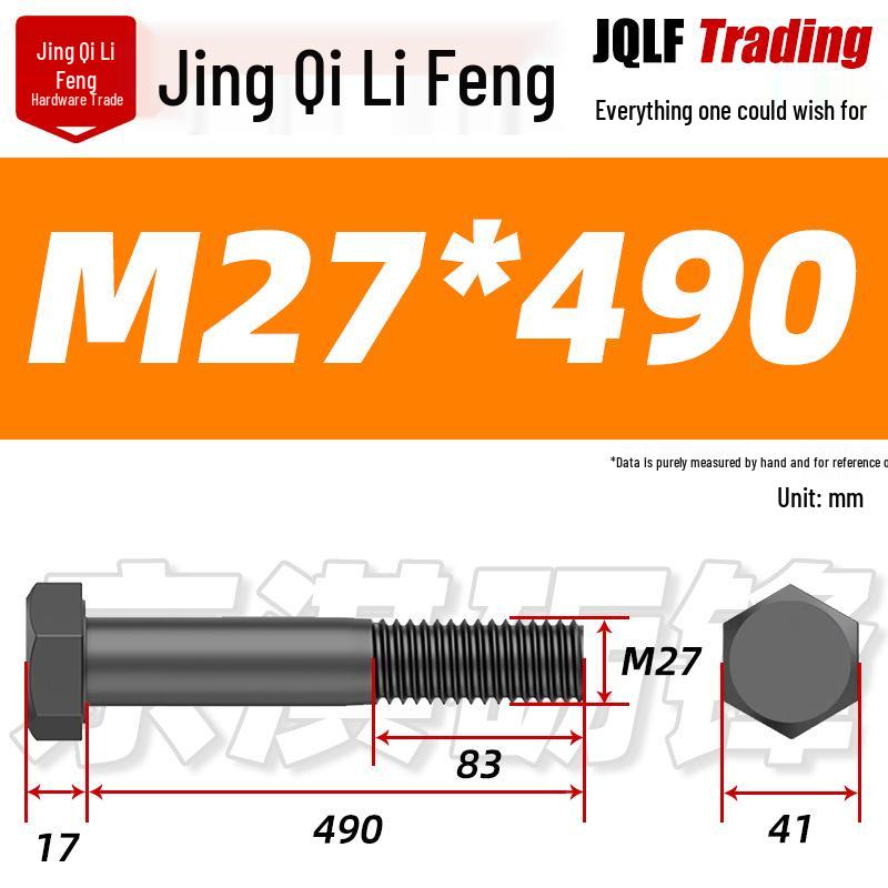 M27-M39 Grade 12.9 Blackened Half-Thread Hexagon Bolt