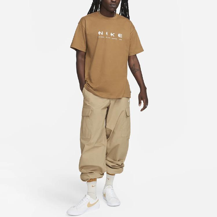 Nike SB Letter Brand Logo Casual Breathable Round Neck Pullover Short Sleeve T-Shirt Men T-Shirts Brown DX9465-270