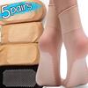 1/5Pairs Anti-slip Ultra-thin Socks Women Spring Summer Transparent Crystal Invisible Elastic Breathable Mid-tube Silk Stockings